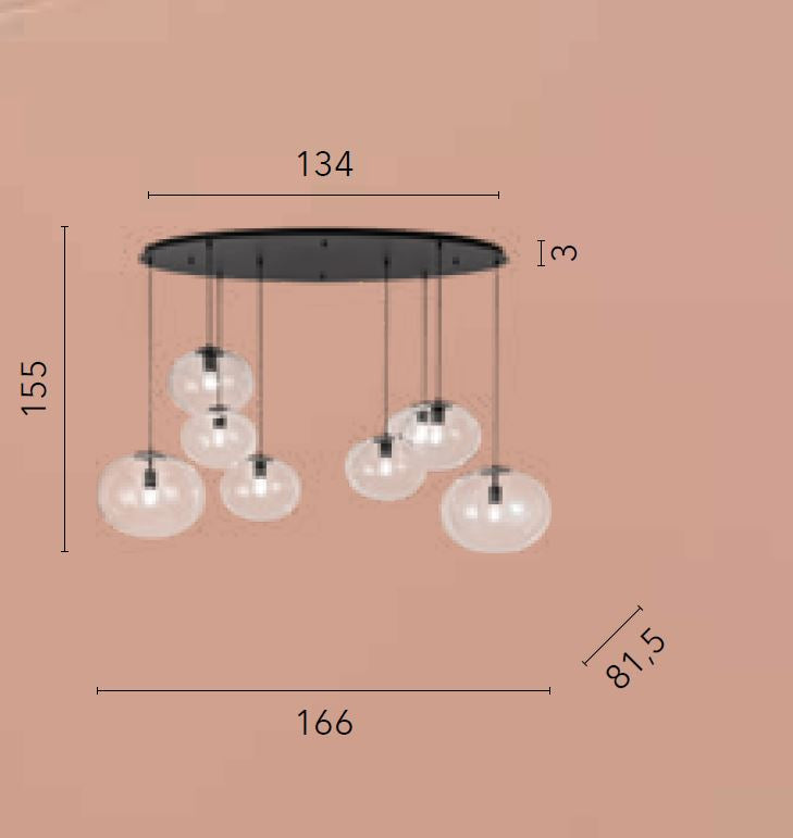 Sospensione sfera vetro soffiato struttura metallo nero 8XE27 non incl. GALAXY-S8 Sospensione sfera vetro soffiato struttura metallo nero 8XE27 non incl. GALAXY-S8